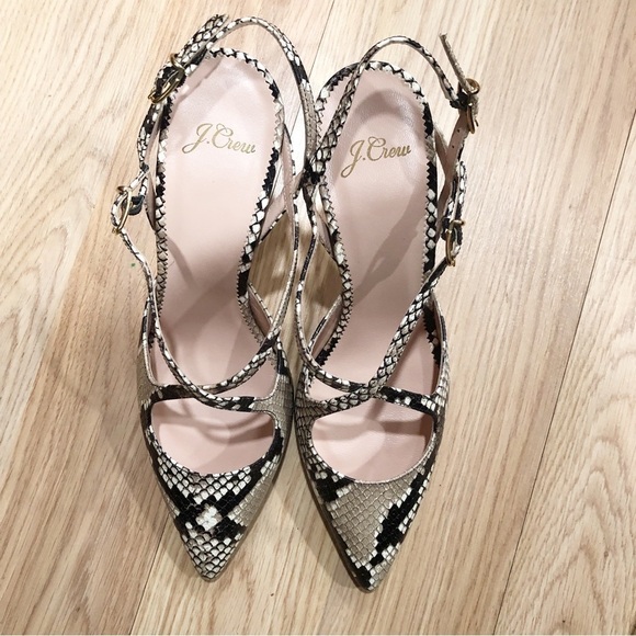 J. Crew Shoes - J.Crew Women’s Strappy‎ Elsie pumps in snake-embossed leather